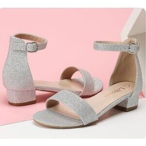 New Girls Sz 5 Low Chunky Block Heels Sandals Ankle Strap Open Toe Party Shoes